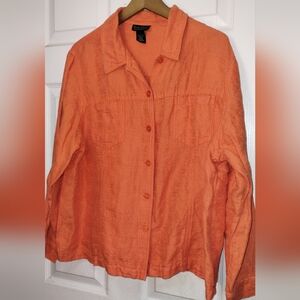 Plus Size Women's Orange Casual Linen Blend Top/Jacket